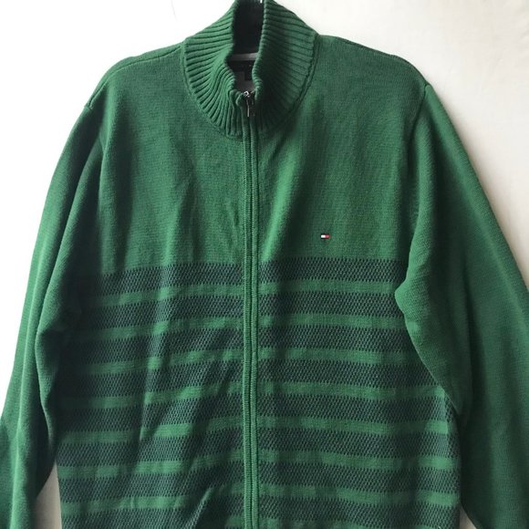 Tommy Hilfiger Green Blue Cardigan Sweater Mens Size XL X-Large Stripes Full Zip - Picture 3 of 16
